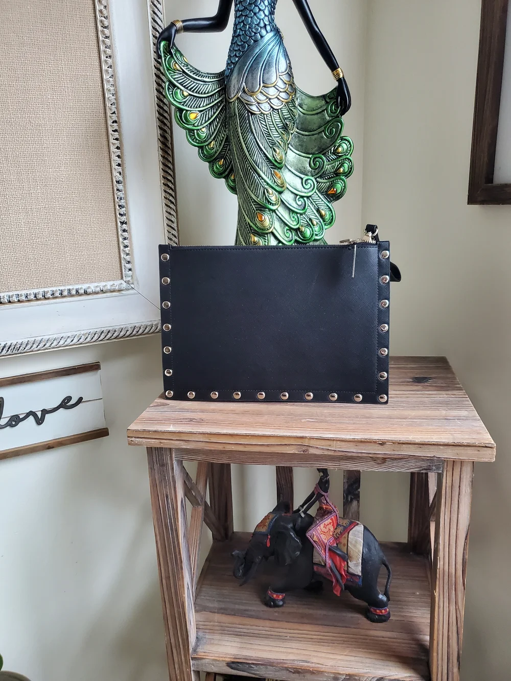 White House Black Market Black Wristlet Clutch with Pink Floral Design - Picture 2 of 4